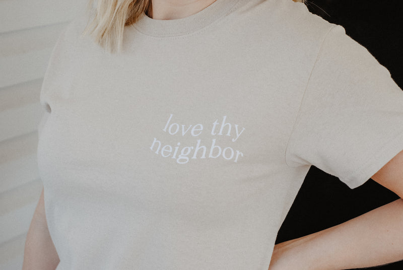 Love Thy Neighbor Premium T-Shirt - Sand - Christian Apparel and Accessories - Ascend Wood Products