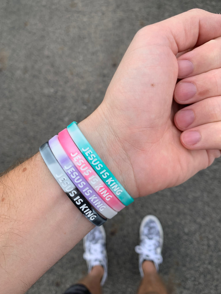 JESUS IS KING 4 Pack Thin Silicone Bracelets In His Name Company